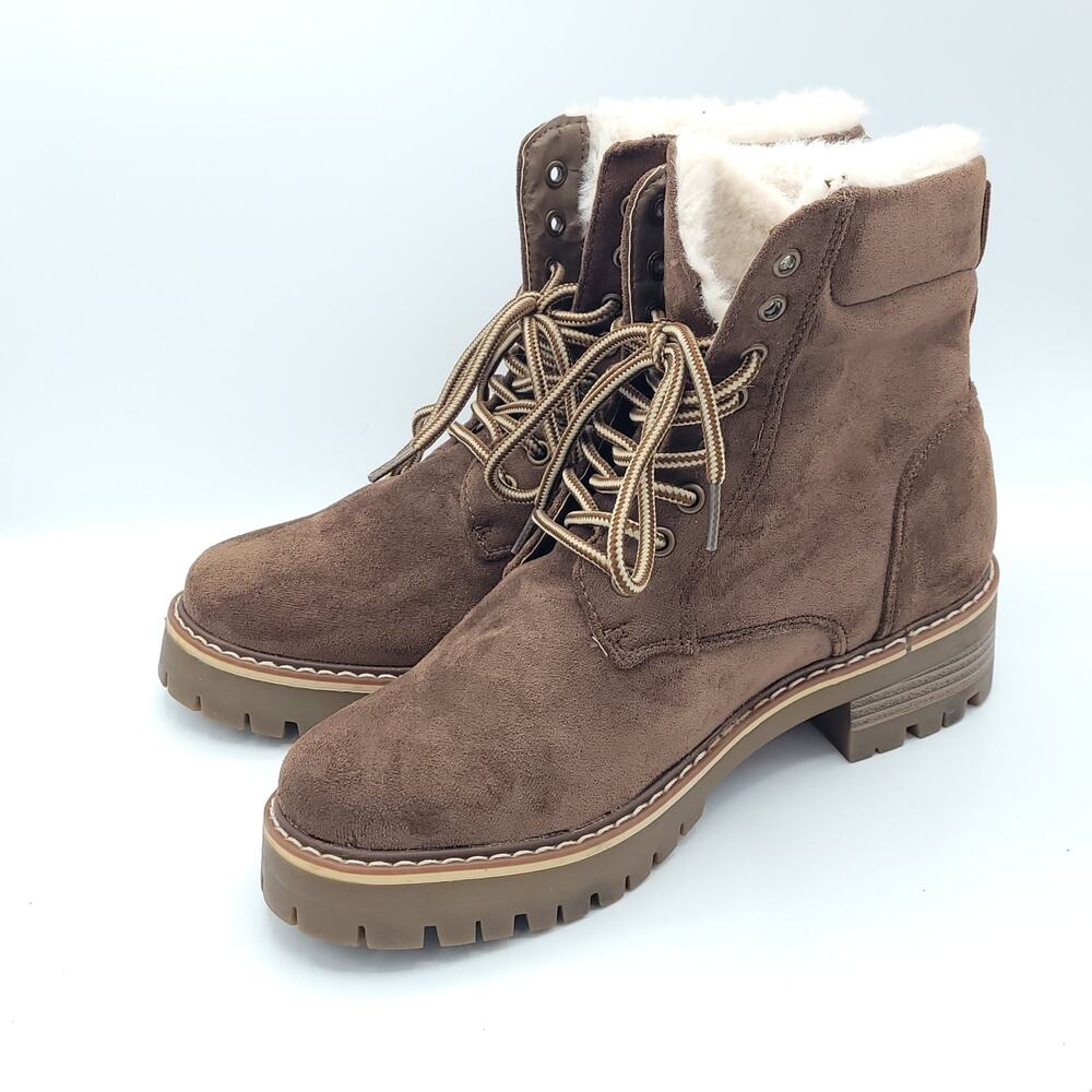 Olivia Miller Brown Suede Boots Lace Up Faux Fur Lining women's Size 7 - Picture 4 of 9